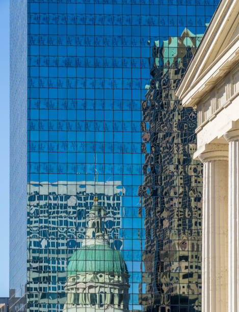istock Complex reflections of a modern skyscraper in St Louis office building 1818555884