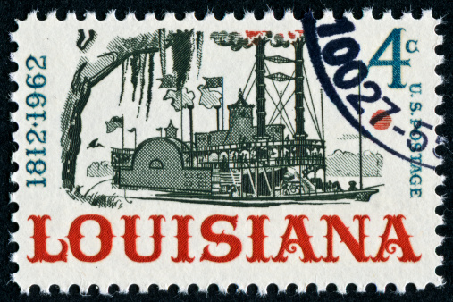 Cancelled Stamp From The United States Featuring A Steamboat On The Mississippi River In State Of Louisiana.