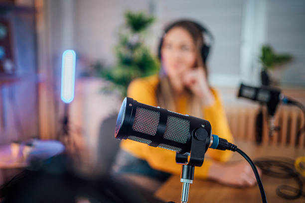 istock Woman hosting live show 1818559791