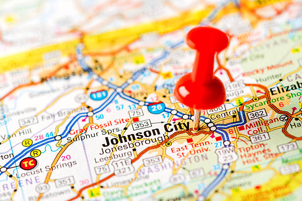 US capital cities on map series: Johnson City, TN