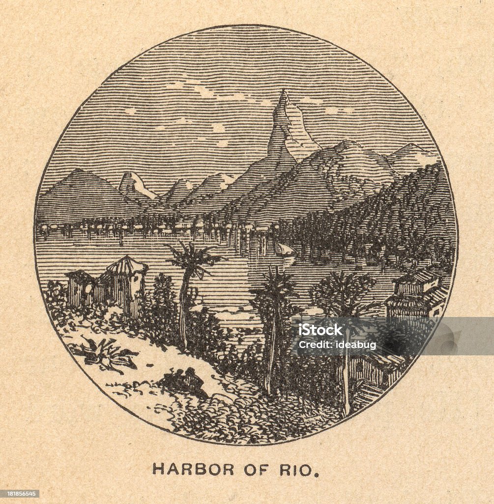 Old, negro/blanco, ilustración muestra al puerto de Rio, 1.800 s - Ilustración de stock de Río de Janeiro libre de derechos