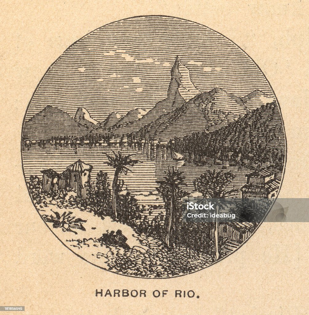 Old, noir/blanc Illustration montrant port de Rio, des années 1800 - Illustration de Rio de Janeiro libre de droits