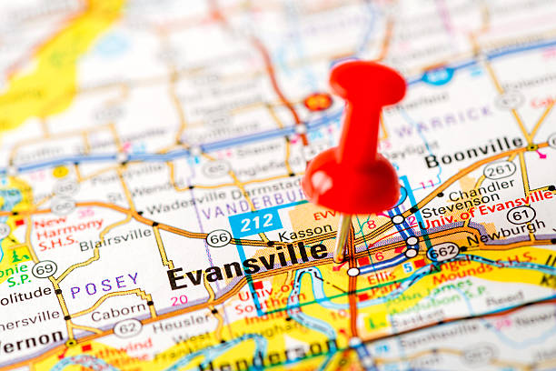 istock US capital cities on map series: Evansville, IN 181857132