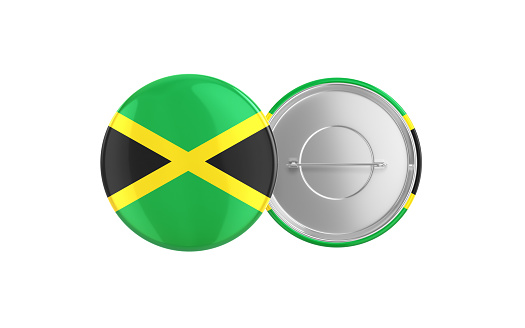 3d Render Jamaica Flag Badge Pin Mocap, Front Back Clipping Path, It can be used for concepts such as Policy, Presentation, Election.