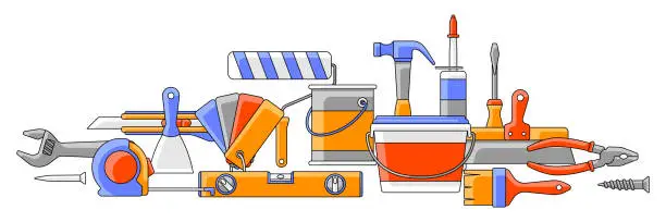 Vector illustration of Background with repair tools. Equipment for construction industry and business.