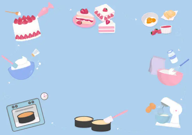 Vector illustration of Strawberry cake recipe background