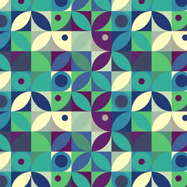 Vector illustration of Geometric minimalistic pattern seamless with small circles squares beige green blue burgundy vector image
