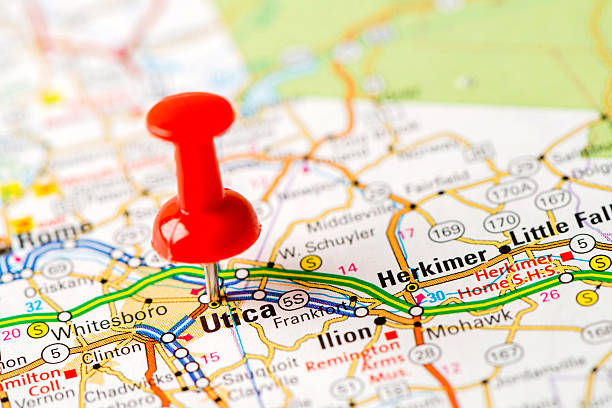 istock US capital cities on map series: Utica, NY 181857625