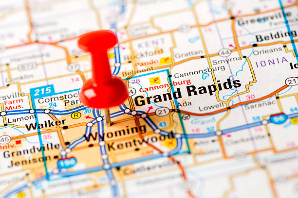 istock US capital cities on map series: Grand Rapids, MI 181857839
