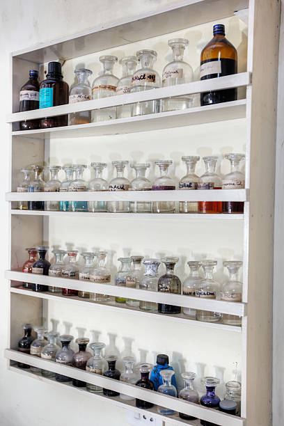 istock Chemicals in university laboratory bottles 181857848