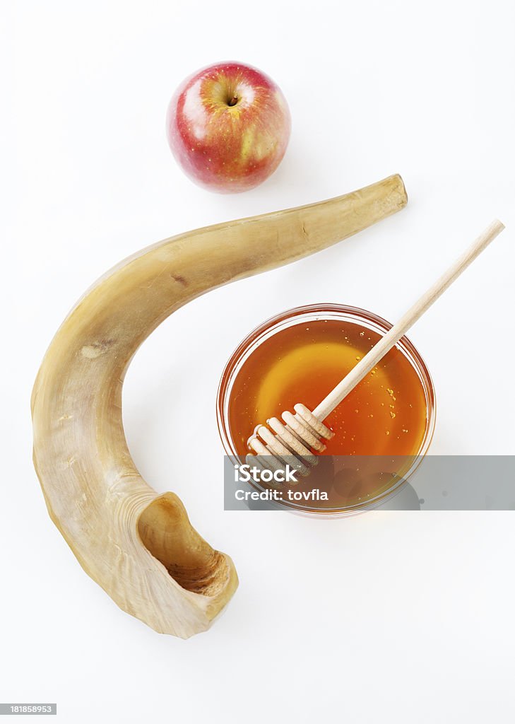 Rosh Hashana "Apples with honey and a shofar for Rosh Hashana, the Jewish New Year" Rosh Hashanah Stock Photo