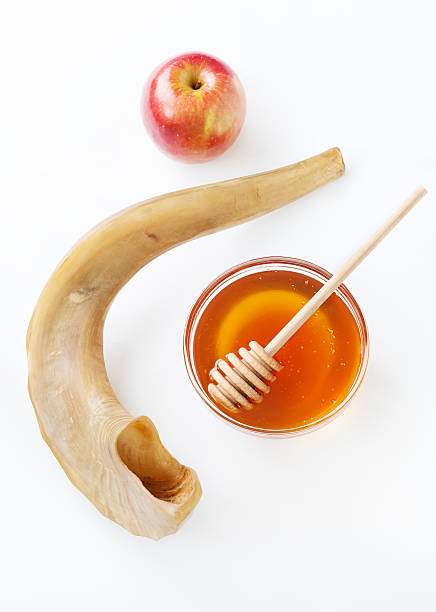 "Apples with honey and a shofar for Rosh Hashana, the Jewish New Year"