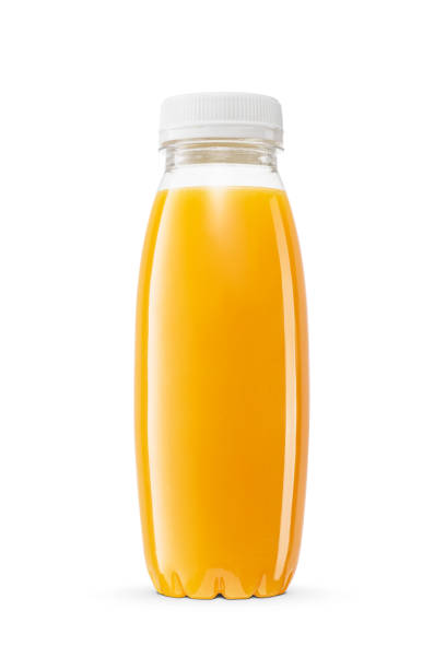 istock Fresh orange juice in a small plastic bottle isolated on a white. 1818591009