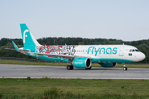 Saudi airline's Flynas Airbus A320 NEO in a \