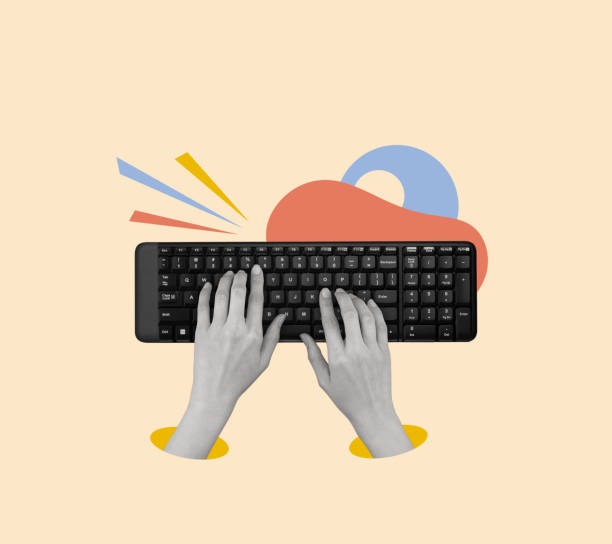 istock Contemporary art collage of hands and keyboard. 1818597924