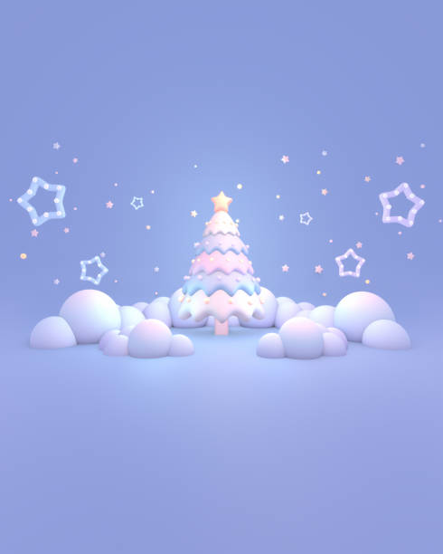 istock cartoon Christmas tree, led stars, and clouds 1818605309