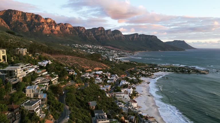 Aerial view of Twelve Apostles  and Cape Town city in South Africa