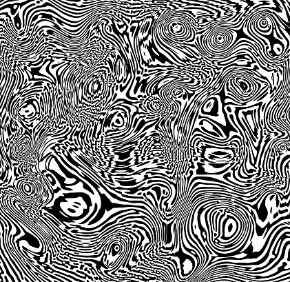 Black and white contrast abstract poster design with detailed realistic optical interference and liquid rippled effect. Illusion of movement. Vector illustration