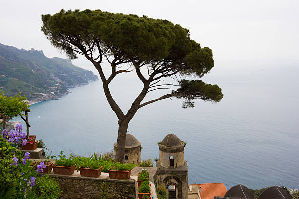 A famous view looking down from Ravello over the church spires and on to the Amalfi Coast