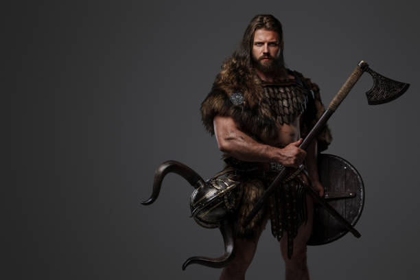 A fearless Viking warrior with a majestic beard adorned in fur and light armor