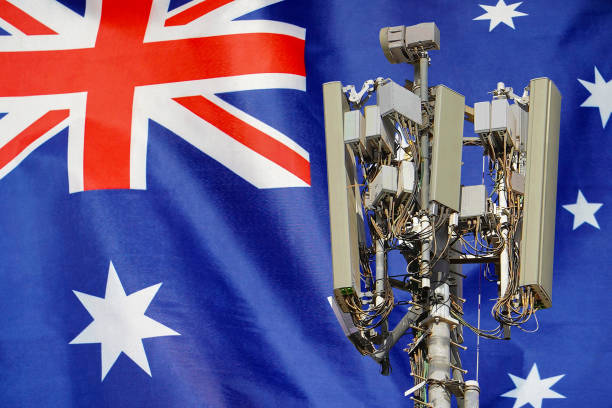 istock 5G network antenna base station on background Australia flag. 6G network antenna base station on telecom tower emitting signal 1818621932