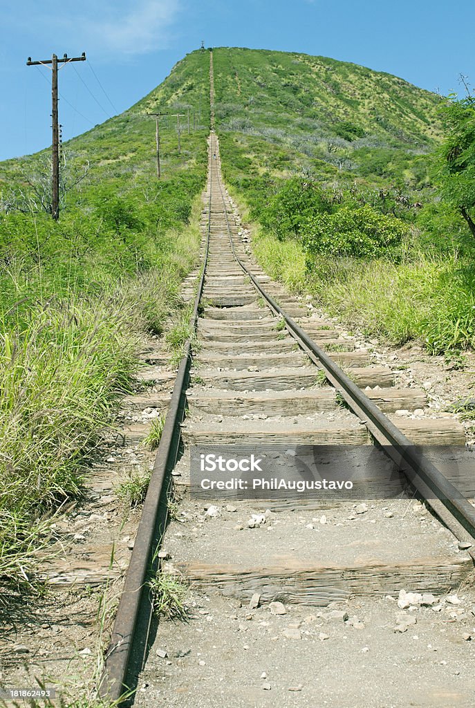 Voie d'escalade sur la ligne de chemin de fer jusqu'Cratère du Koko - Photo de Ligne téléphonique libre de droits