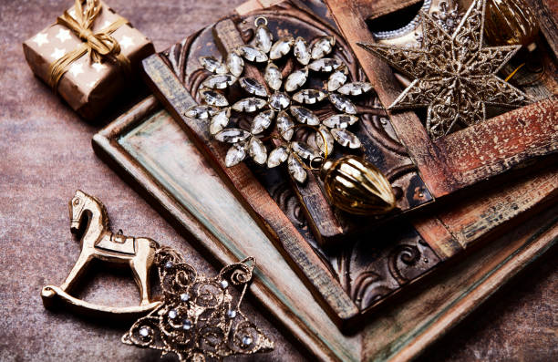 istock Christmas decoration on rustic stone background. Soft focus. Close up. Copy space. 1818625234