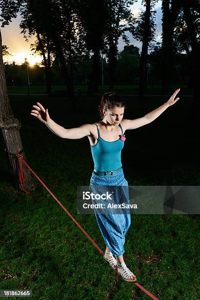 Slackline Stock Photo - Download Image Now - Tightrope Walking, 20-24 Years, 20-29 Years