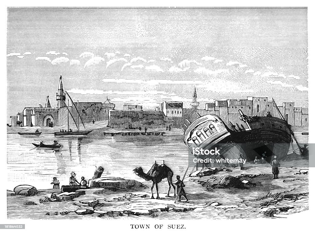 La ville de Suez, Égypte - Illustration de Gravure libre de droits