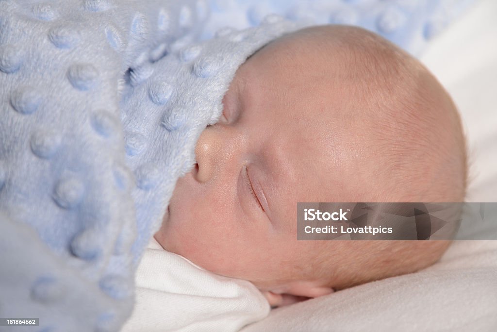 Neugeborenen Jungen Schlafen in einer hellblauen Decke. - Lizenzfrei Baby Stock-Foto