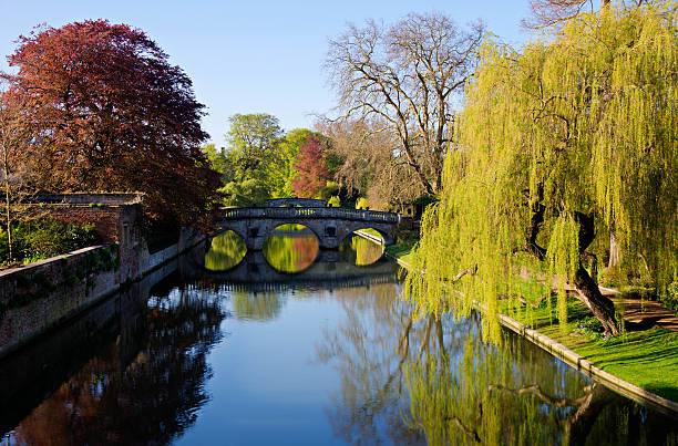 View of bridge over the river Cam in Cambridge England stock photo