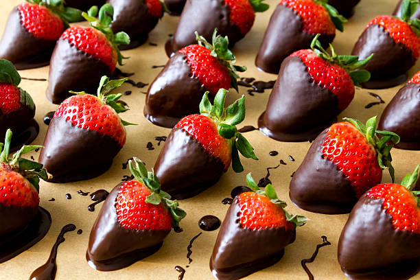 Chocolate dipped fresh strawberries stock photo