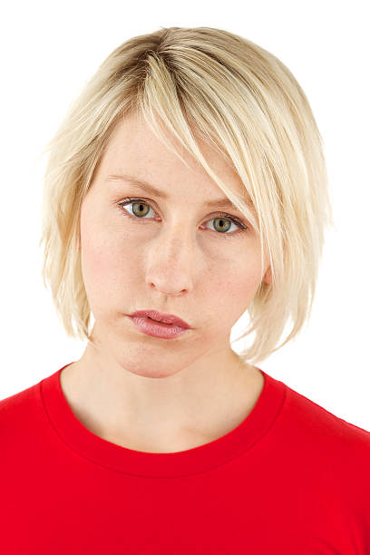 istock Sad blonde female isolated on white background 181865091