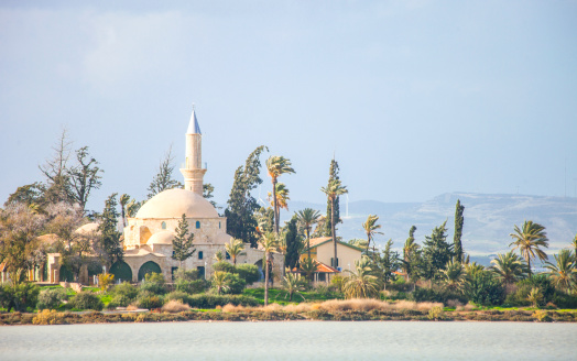 Hala Sultan Tekke mosque at salt lake shore.