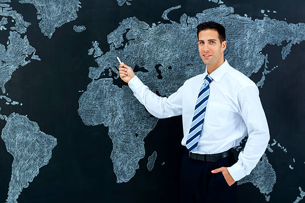 istock Businessman pointing world map: Berlin 181865388