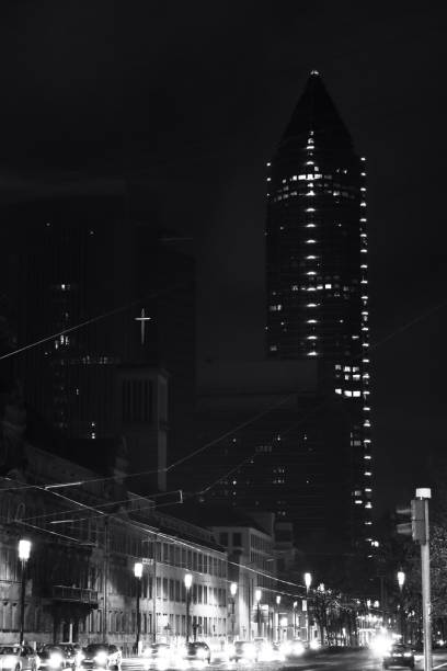 istock Frankfurt Night Black and White Light people Buildings 1818653967