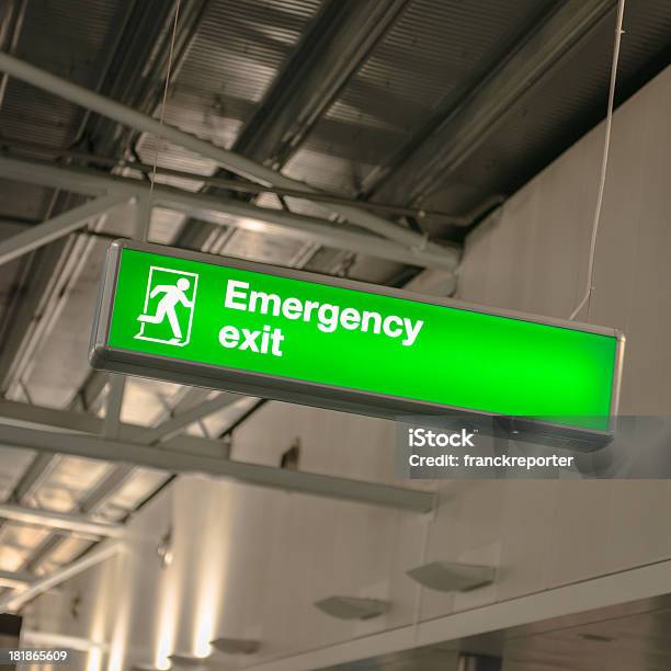 Exit Sign At The Airport Stock Photo - Download Image Now - Sign, Emergency Sign, Advice
