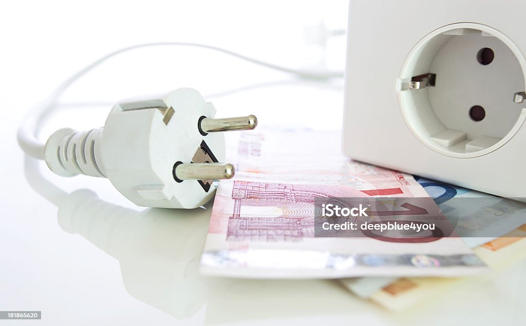 Energy saving, plug, outlet and european notes Energy savingenergy saving concept Consumerism Stock Photo