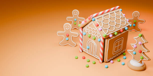 istock Gingerbread house. Christmas cookies and candy. 3d illustration. Space for text. 1818660632