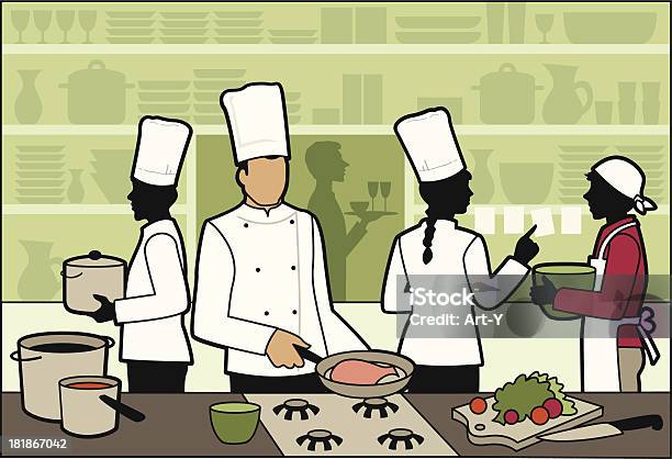 Ilustración de Restaurante De Cocina y más Vectores Libres de Derechos de Cocina comercial - Cocina comercial, Ayuda, Chef
