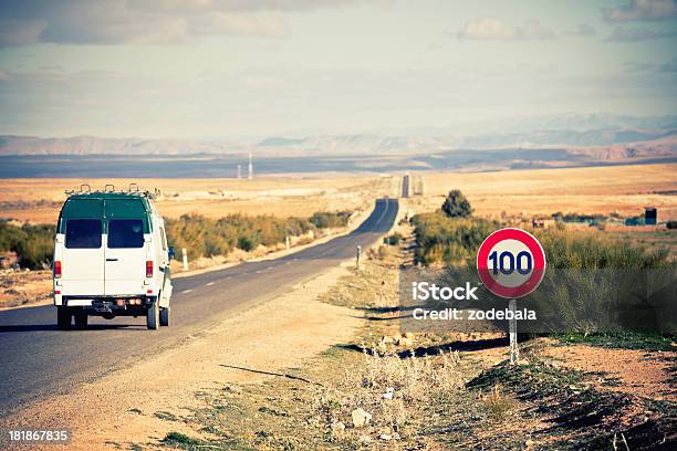 Van Crossing The Desert In Morocco Stock Photo - Download Image Now - Desert Area, Morocco, Rear View