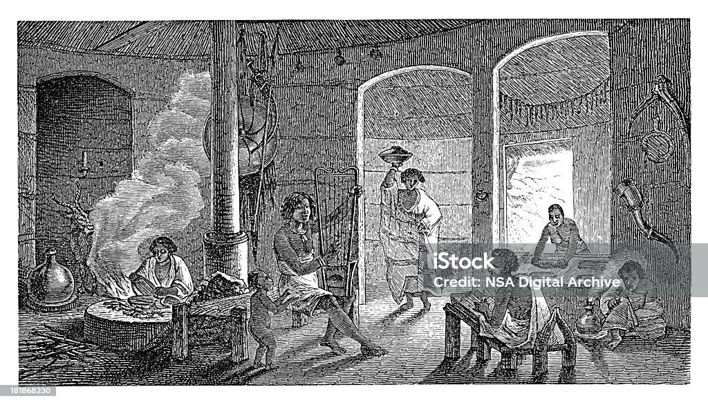 Innenansicht des Shewan house, Osten und Afrika (alte Holz Gravur) - Lizenzfrei Äthiopien Stock-Illustration