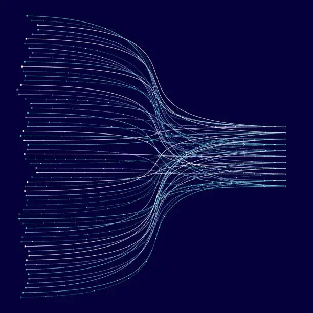 Vector illustration of Data traffic in fibers joining together