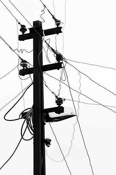 Old electric pole Old electric pole.  utility pole with power lines close up stock pictures, royalty-free photos & images