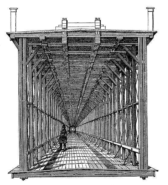istock Antique illustration of trains, bridges and railroads construction 181868833