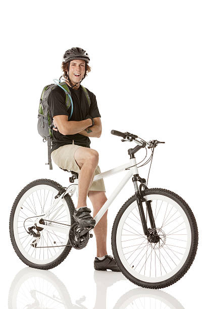 istock Happy mountain biker with arms crossed 181869398