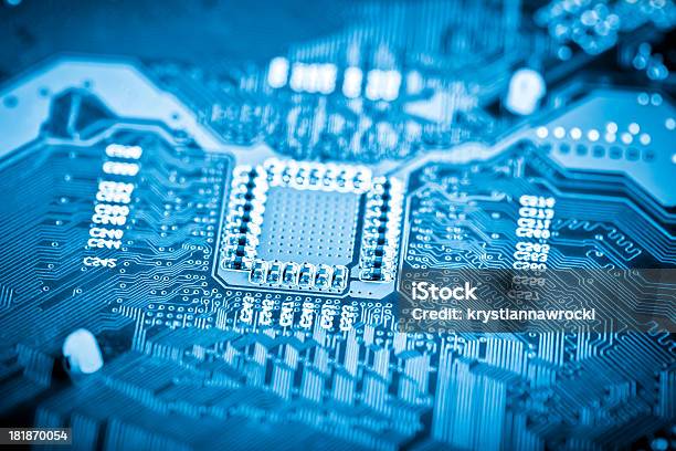 Computer Circuit Board Stock Photo - Download Image Now - Blue, Bright, CPU