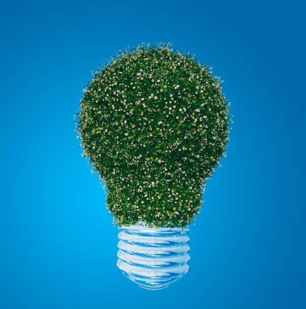 istock 3D render of green light bulb with lush flowers 181870414