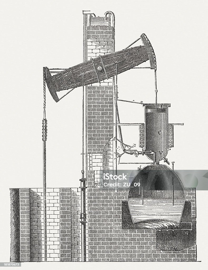 Newcomen 연료증기 엔진 배액용 of 광산, 1712 - 로열티 프리 건설 산업 스톡 일러스트