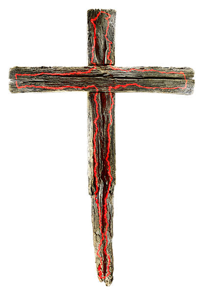 istock Wooden crucifix cross on white background 181870804